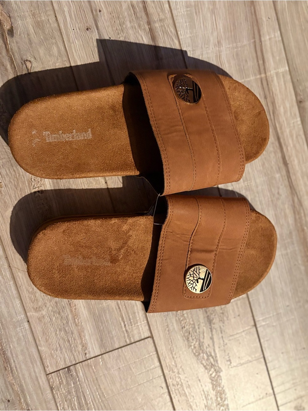 Timberland Tan Leather Slide Sandals